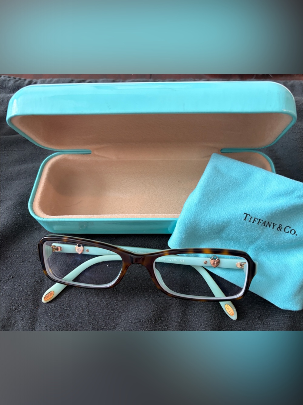 Tiffany & Co. Eyeglass Case with Microfiber Pouch and Tortoiseshell Frames